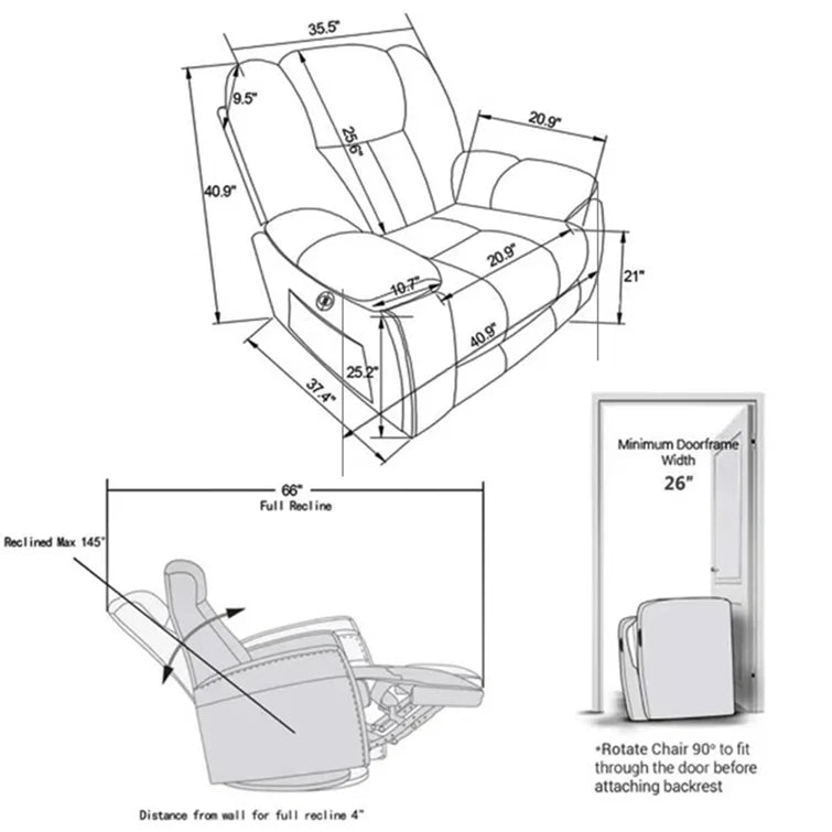 41'' Oversized Power Lift Chair - Heated Massage Electric Recliner with Super Soft Padding
