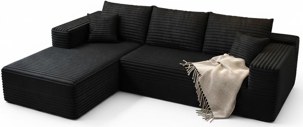 107.5" Cloud Modular Sectional Couch with 1 Ottoman,Modern Minimalist Upholstered Couches, Comfort U Shaped Sofa for Living Room,Deep Seat Corner Couch，No Assembly Required (Grey,Left Facing Chaise)
