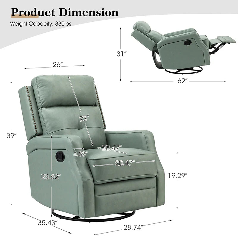Benito 28.74" Wide Genuine Leather Swivel Rocker Recliner