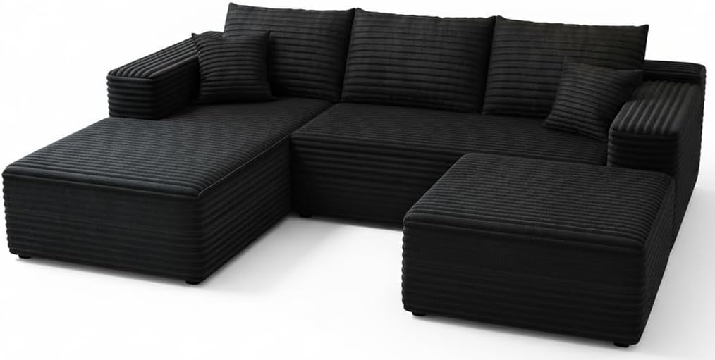 107.5" Cloud Modular Sectional Couch with 1 Ottoman,Modern Minimalist Upholstered Couches, Comfort U Shaped Sofa for Living Room,Deep Seat Corner Couch，No Assembly Required (Grey,Left Facing Chaise)