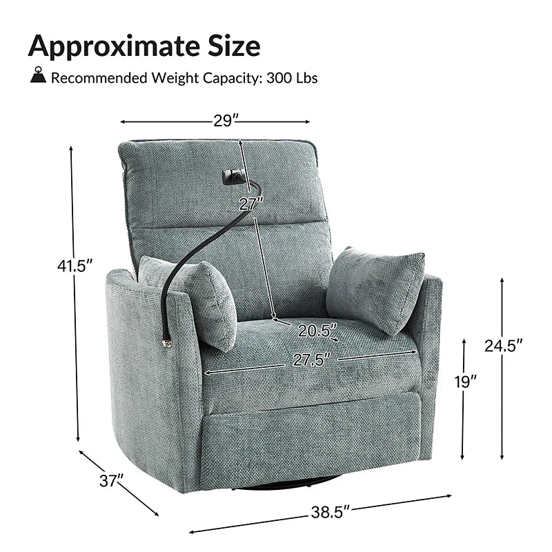 Arthur 38" Power Rocking Swivel Nursery Recliner with USB
