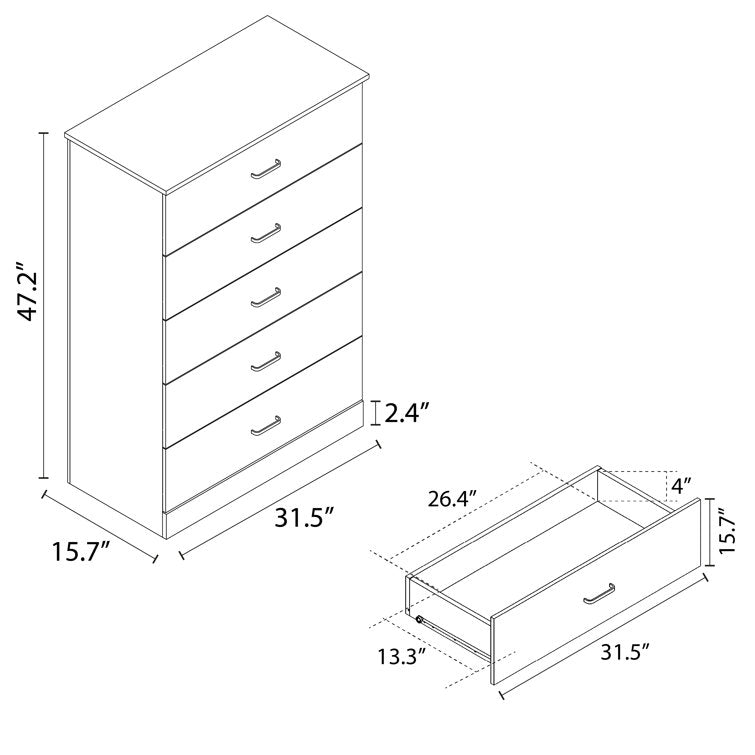 5 Drawer 31.5'' W Dresser