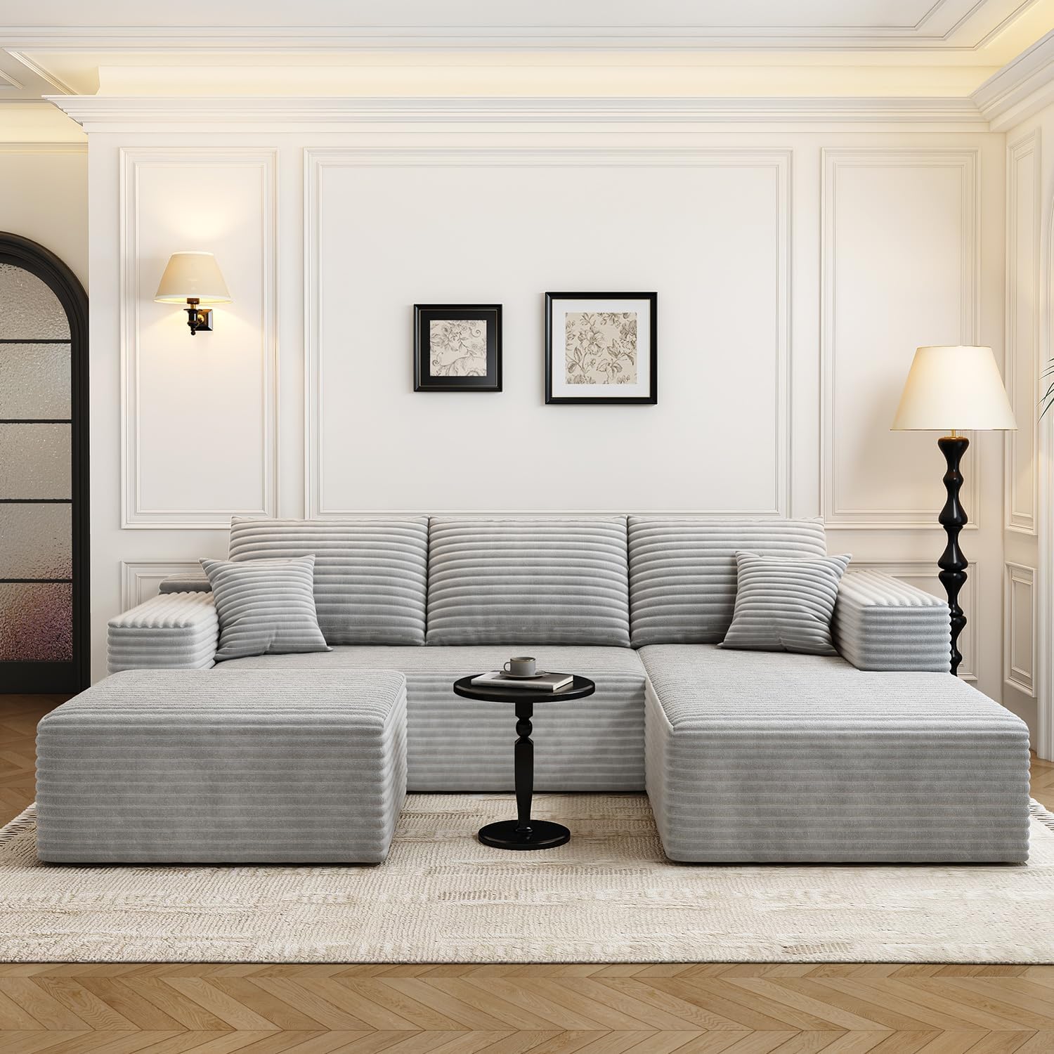 107.5" Cloud Modular Sectional Couch with 1 Ottoman,Modern Minimalist Upholstered Couches, Comfort U Shaped Sofa for Living Room,Deep Seat Corner Couch，No Assembly Required (Grey,Left Facing Chaise)