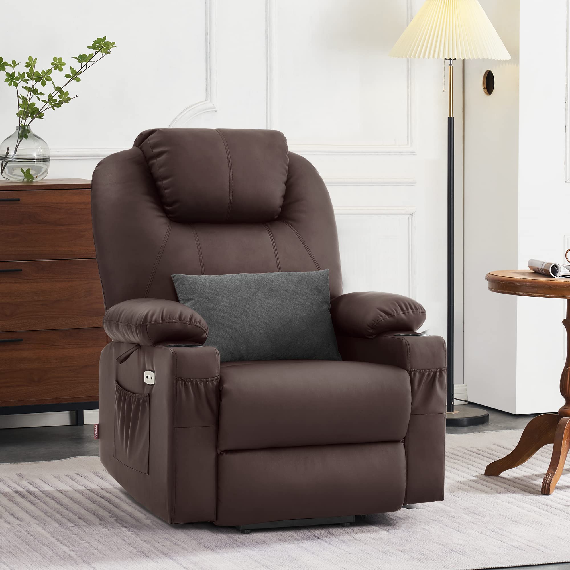 💥Clearance Sale🔥 MCombo Large Lay Flat Dual Motor Power Lift Recliner Chair Sofa with Massage and Heat, USB Ports, Cup Holders, Extended Footrest！