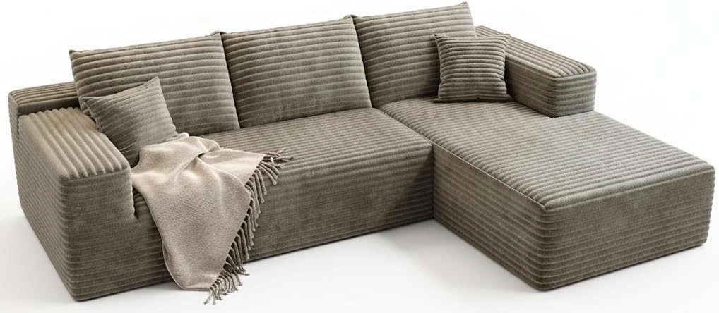 107.5" Cloud Modular Sectional Couch with 1 Ottoman,Modern Minimalist Upholstered Couches, Comfort U Shaped Sofa for Living Room,Deep Seat Corner Couch，No Assembly Required (Grey,Left Facing Chaise)