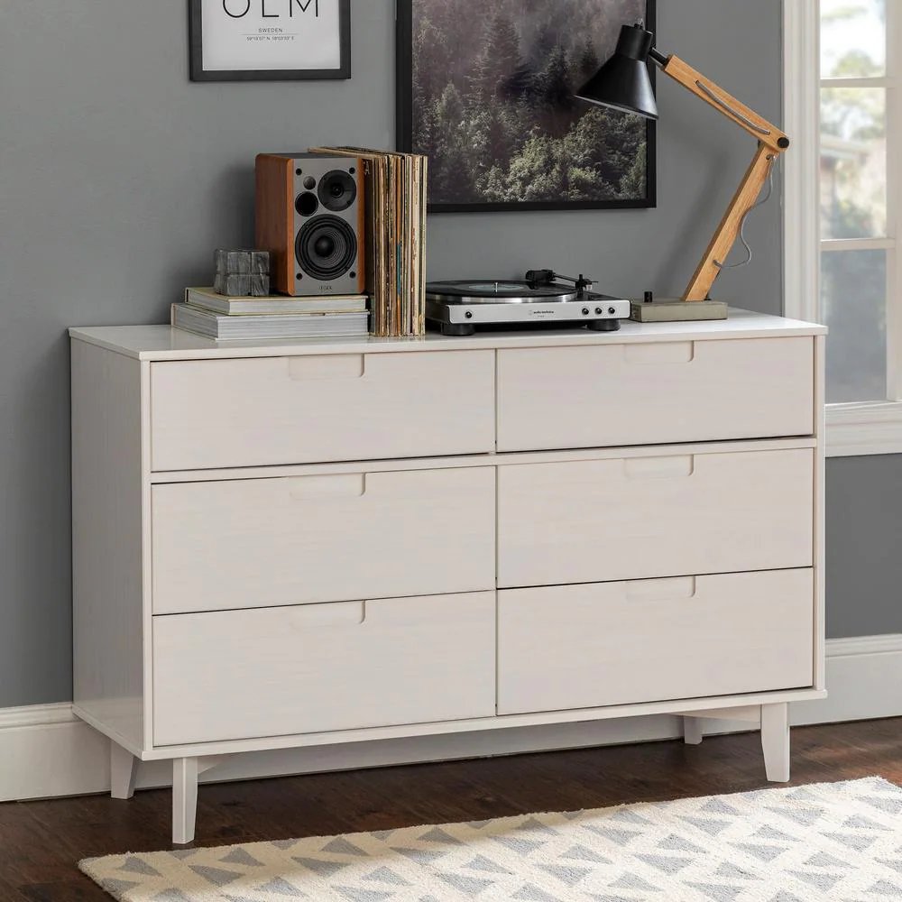 6-Drawer Caramel Mid Century Modern Wood Dresser