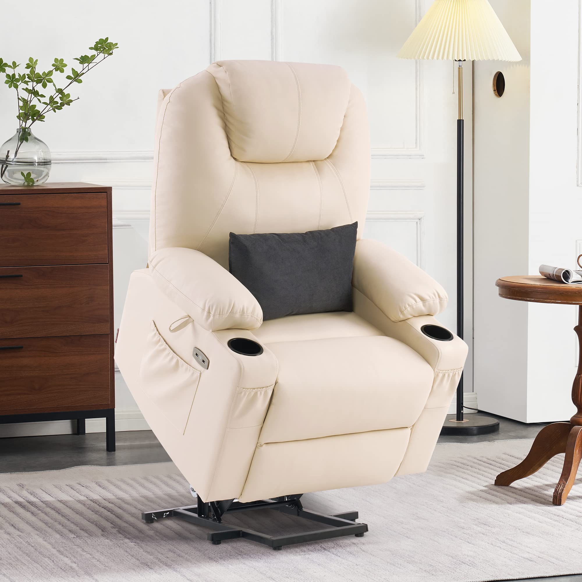 💥Clearance Sale🔥 MCombo Large Lay Flat Dual Motor Power Lift Recliner Chair Sofa with Massage and Heat, USB Ports, Cup Holders, Extended Footrest！