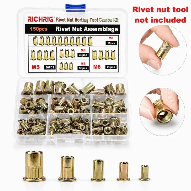 Head Rivet Nut Tool, M3 M4 M5 M6 M8 Rivnut Kit