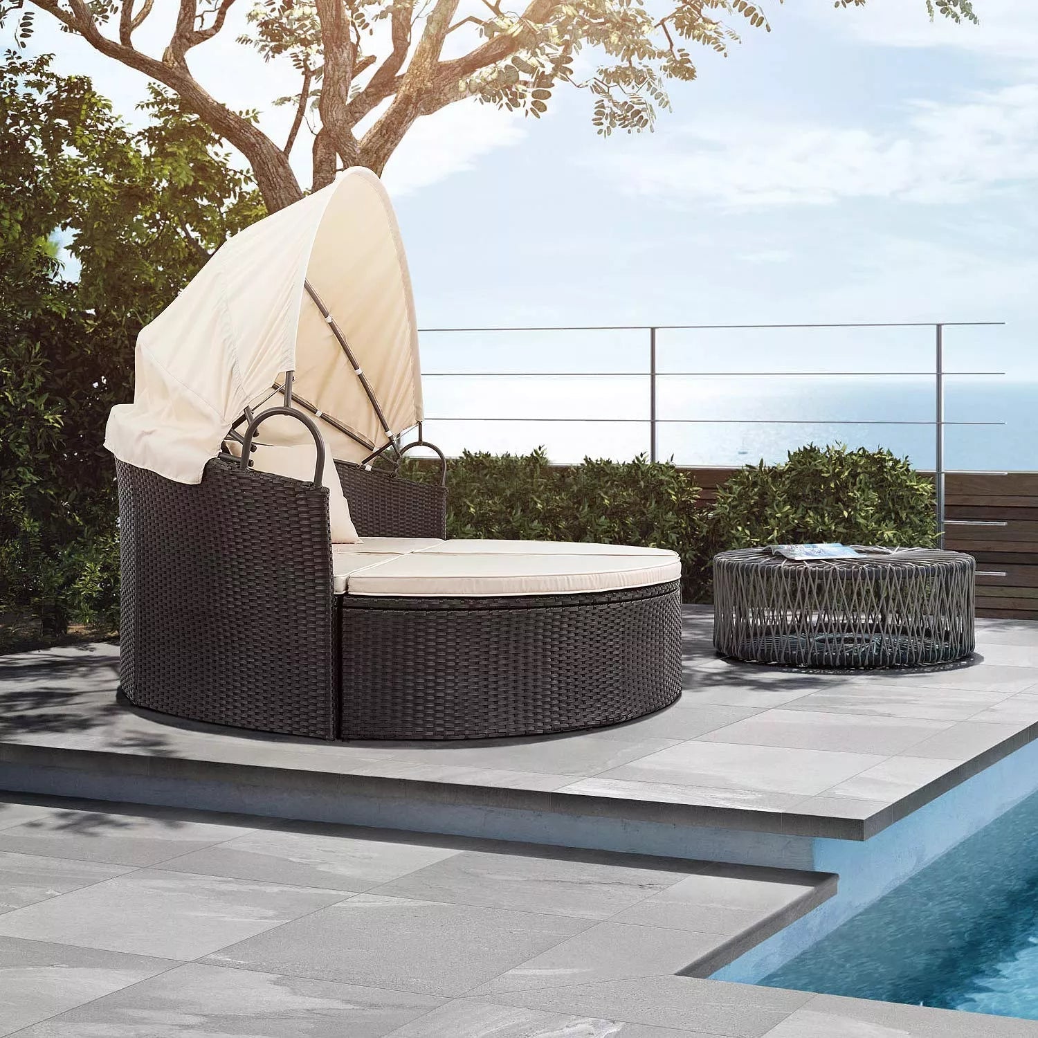 66'' Wide Outdoor Wicker Patio Daybed with Cushions