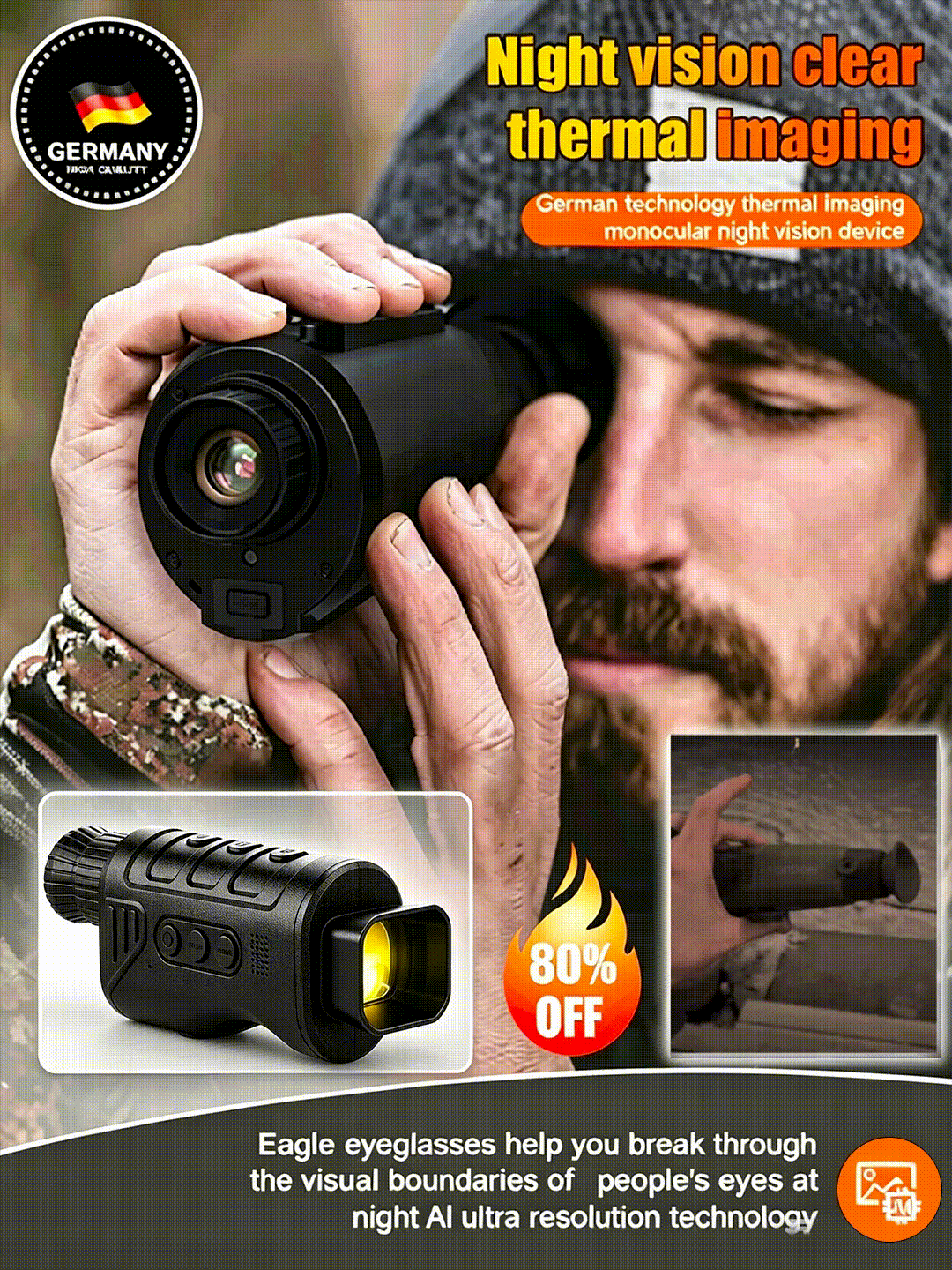🌙 AI15 Thermal Imaging Monocular – 1920x1080 Resolution, 8000m Range, 10-Hour Battery