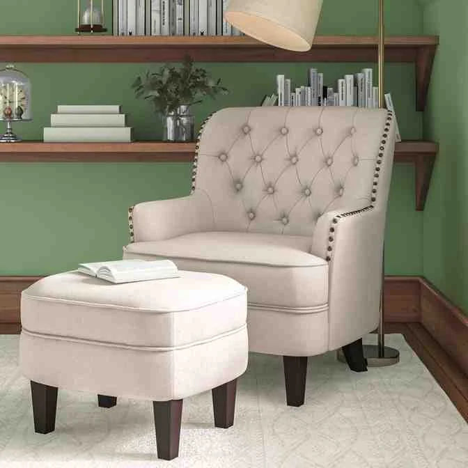 Elroy 32” Wide Tufted Wingback Chair and Ottoman