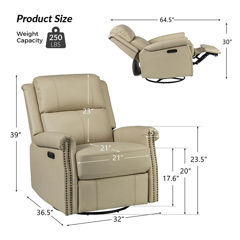 Kaietan Genuine Leather Power Rocking Recliner