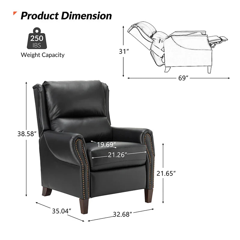 Rosaura 32.68" Wide Genuine Leather Manual Recliner