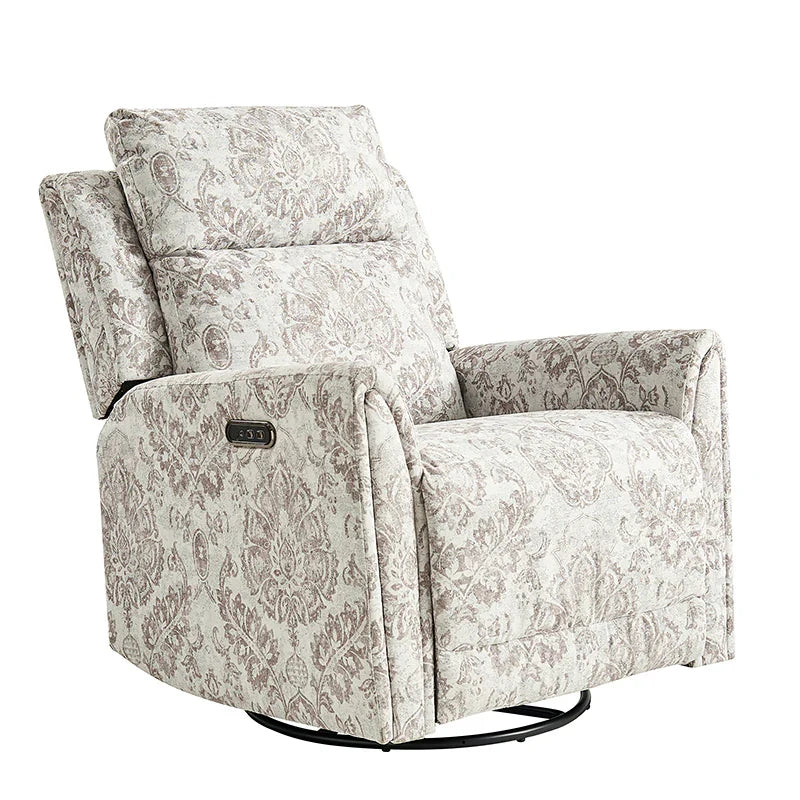 Alois Large Floral Swivel And Rocker Power Recliner With Adjustable Headrest