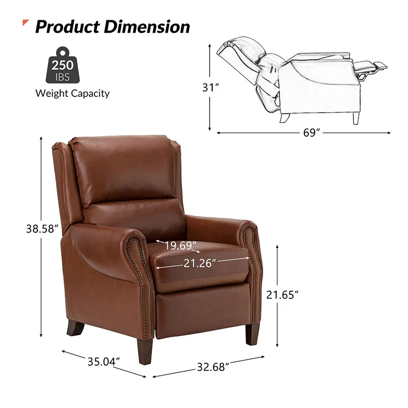 Rosaura 32.68" Wide Genuine Leather Manual Recliner