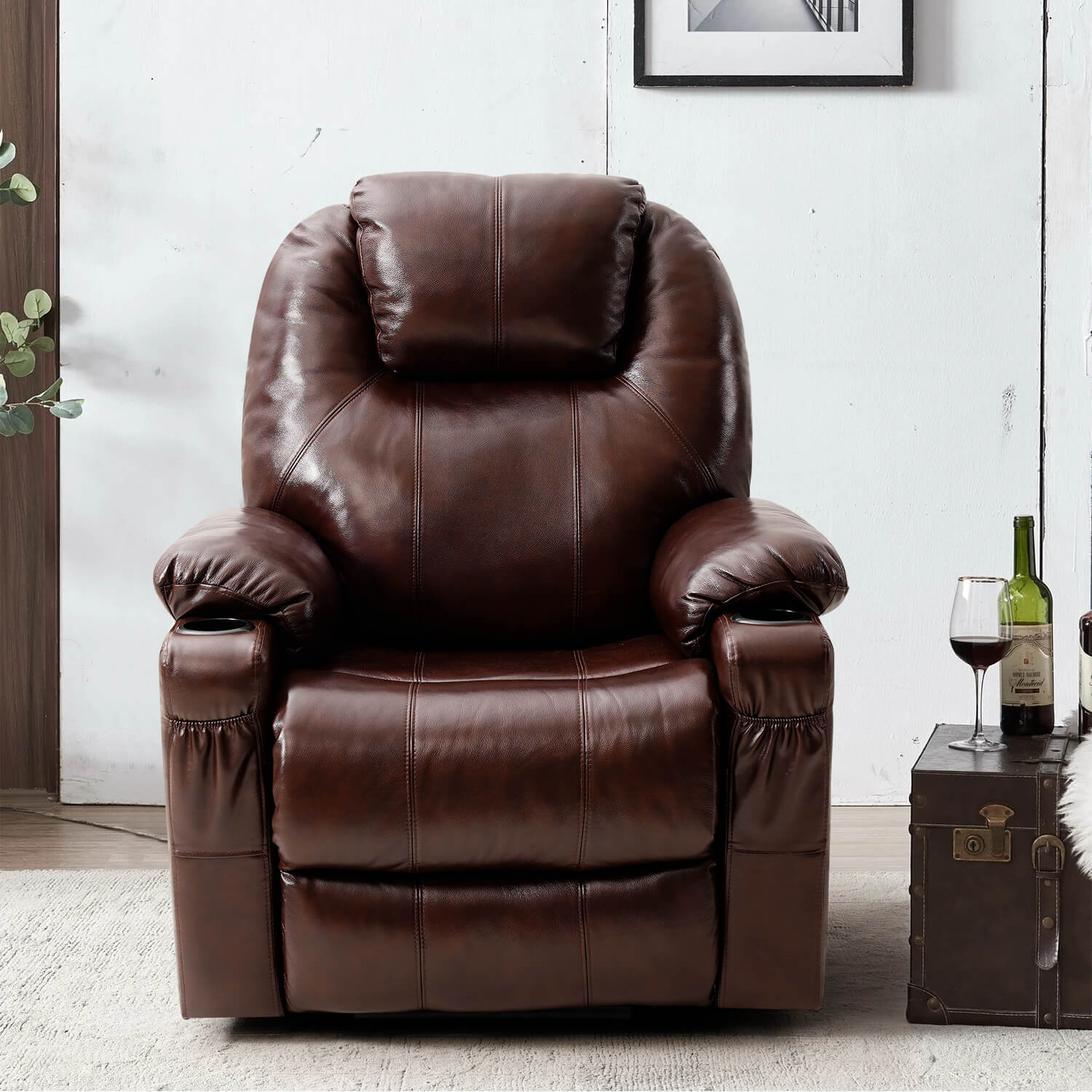 3-Position Power Lift Chair with Heal and Massage Real Leather