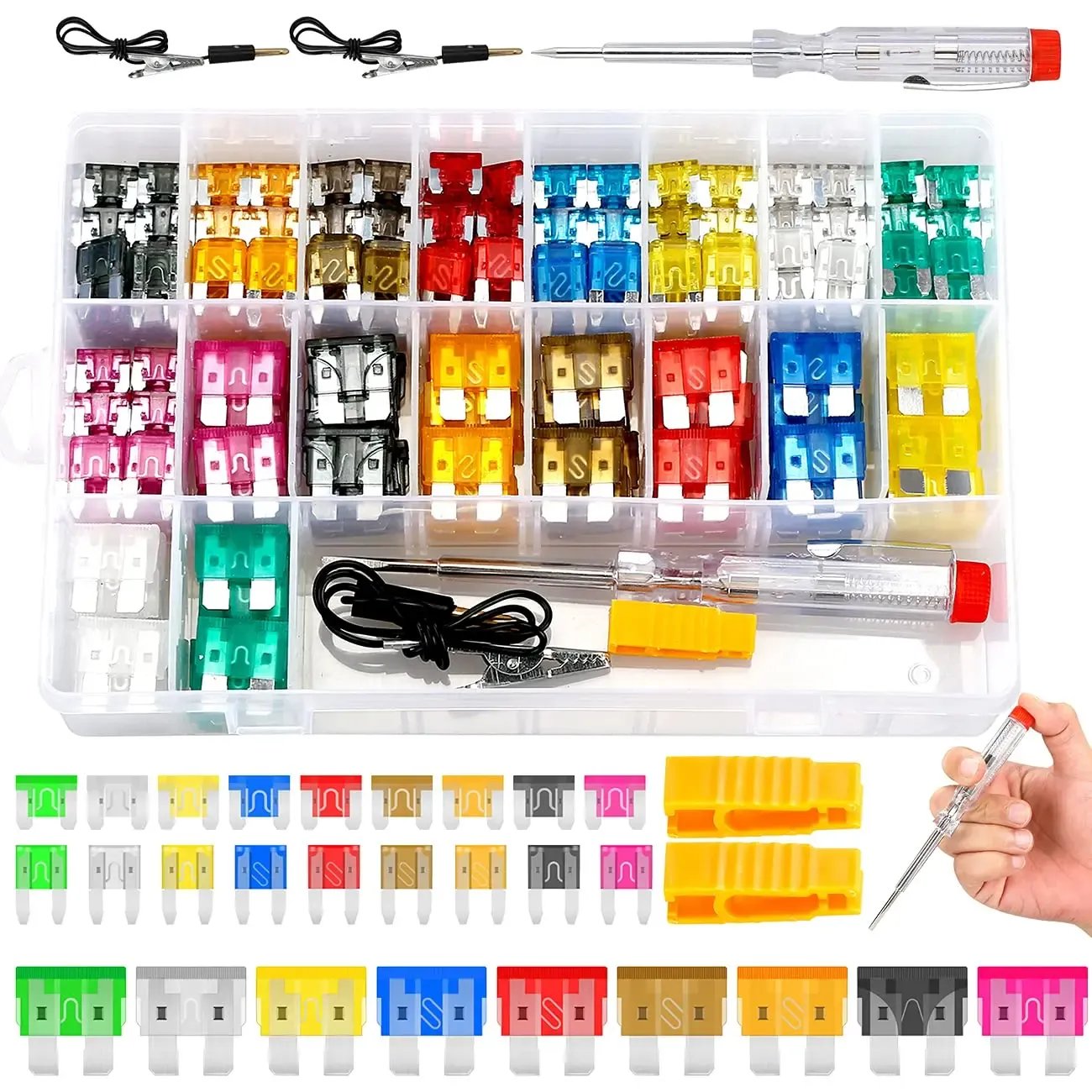 🔧 300Pcs Car Fuse Kit – Standard & Mini Blade Fuses with Puller (2A–40A)