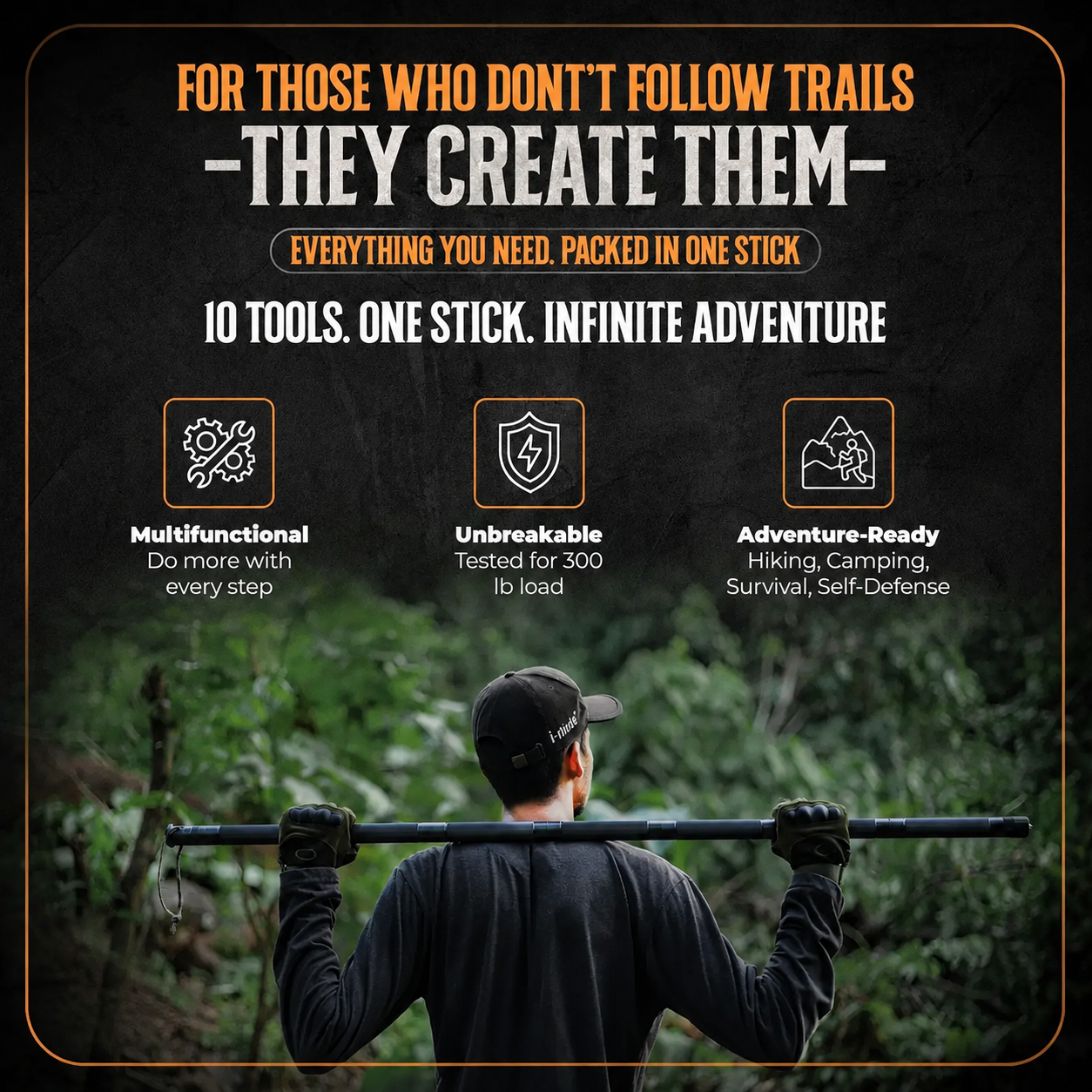 Multifunctional Tactical Hiking Stick - 15-in-1 Survival Multi-Tool for Outdoors