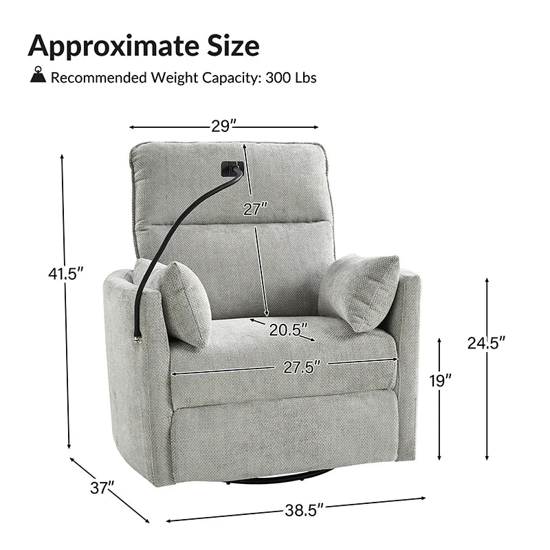Arthur 38" Power Rocking Swivel Nursery Recliner with USB