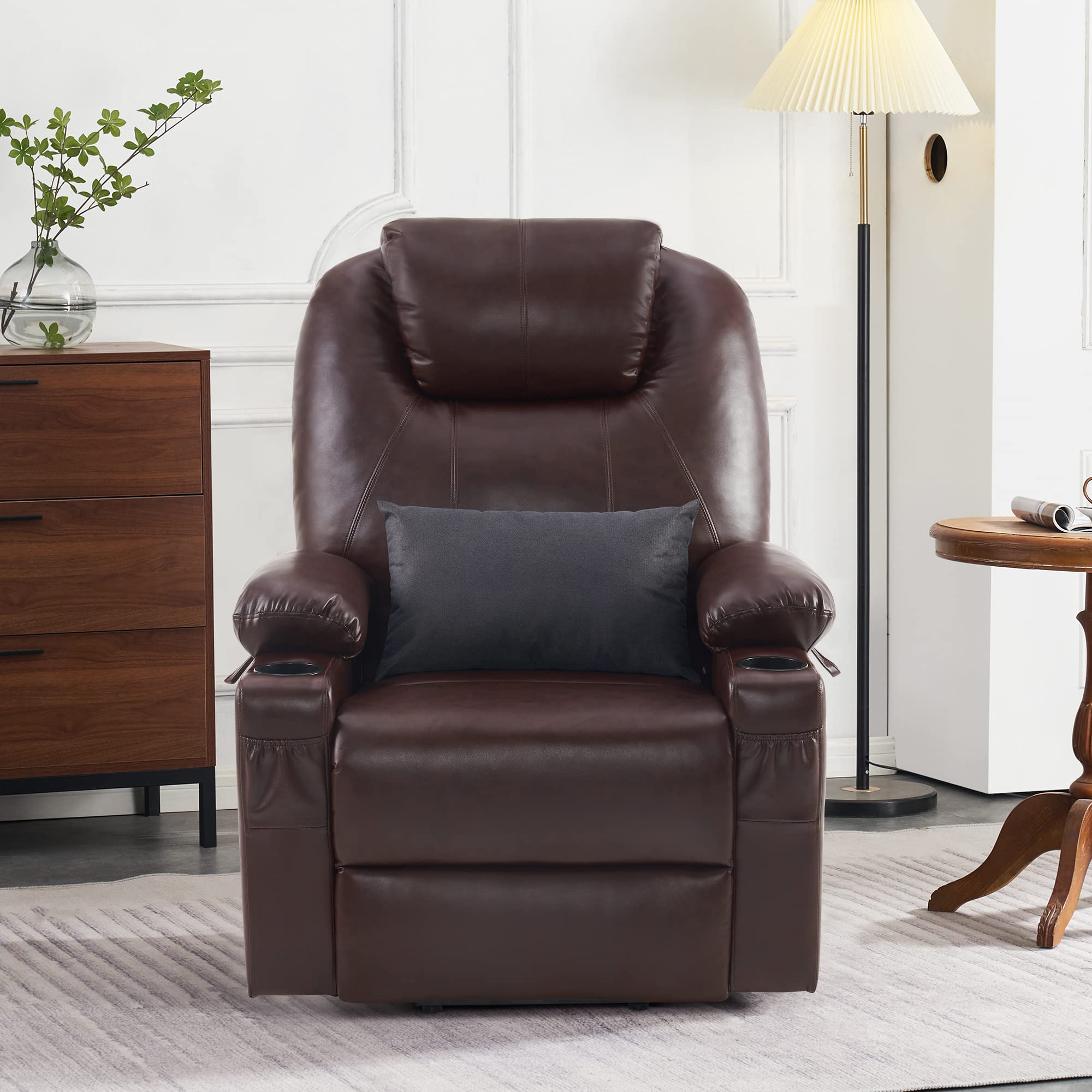 MCombo Large Lay Flat Dual Motor Power Lift Recliner Chair Sofa with Massage and Heat, USB Ports, Cup Holders, Extended Footrest！