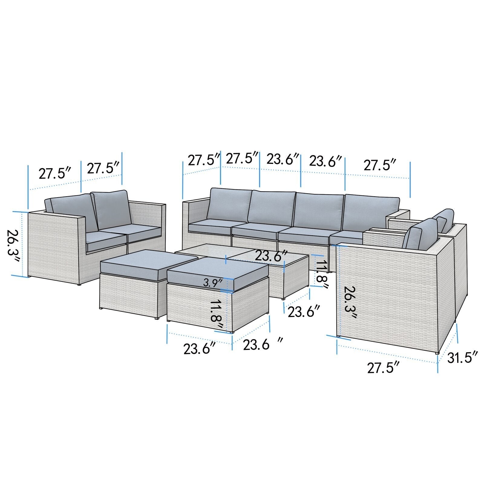 Kylo Wicker/Rattan 10 - Person Seating Group with Cushions