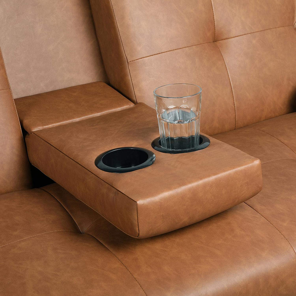 Apartment sofa bed, artificial leather sofa with armrests, home recliner, suitable for living room and studio brown