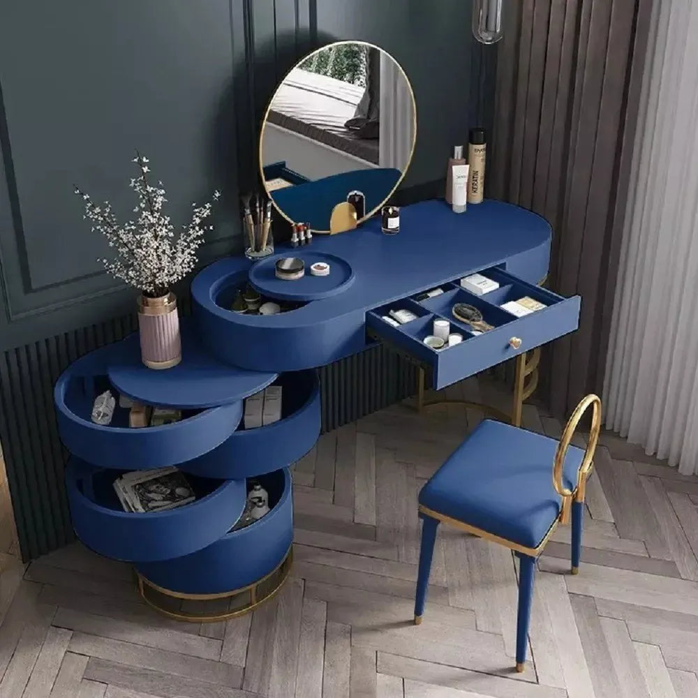 Makeup Vanity Dressing Table With Swivel Cabinet Mirror & Stool Included