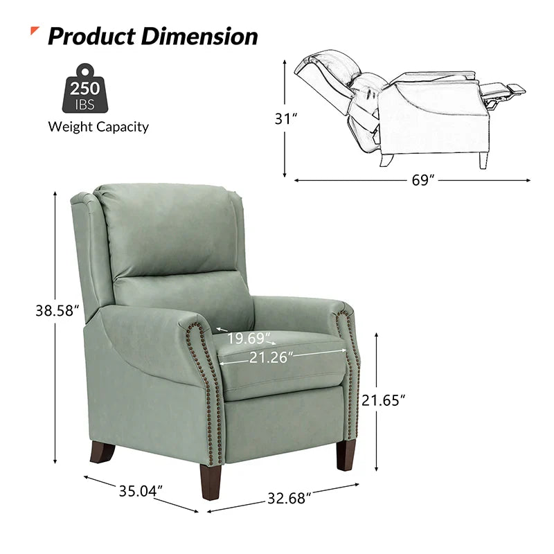 Rosaura 32.68" Wide Genuine Leather Manual Recliner