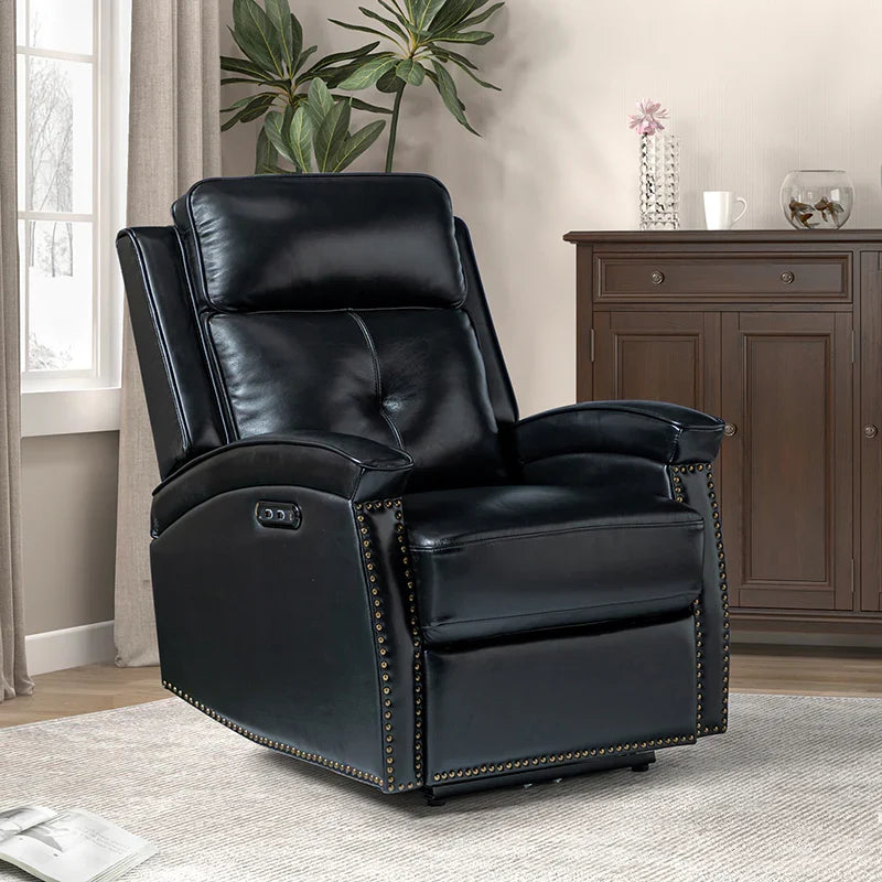 Stefan Genuine Leather Power Recliner with Nailhead Trim