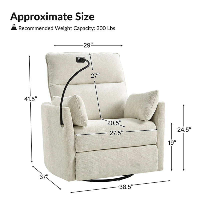 Arthur 38" Power Rocking Swivel Nursery Recliner with USB