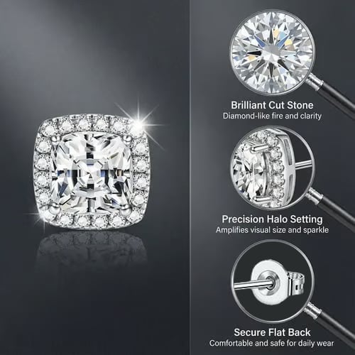 Halo Stud Earrings 4-Pack- Gold & Silver Round/Square Styles