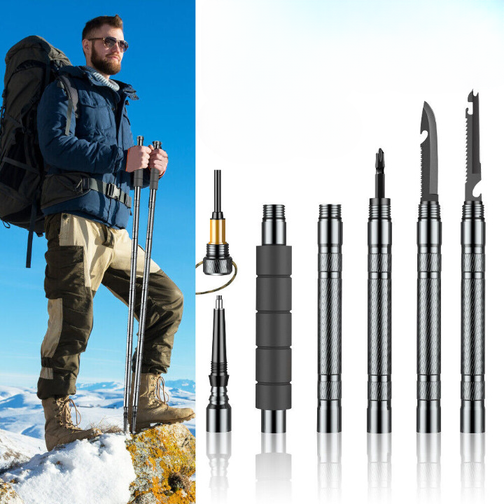 Outdoor Survival Hiking Walking Stick – Collapsible Survival Trekking Pole